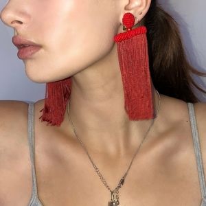 Oscar de la renta tassel fabric clip on earrings